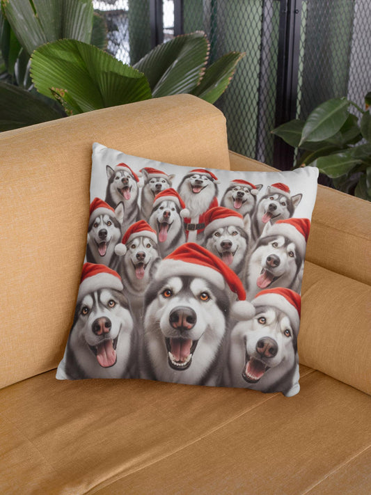 Fun Christmas Husky Cushion. Unique home decor this festive season with my fun images created by myself.