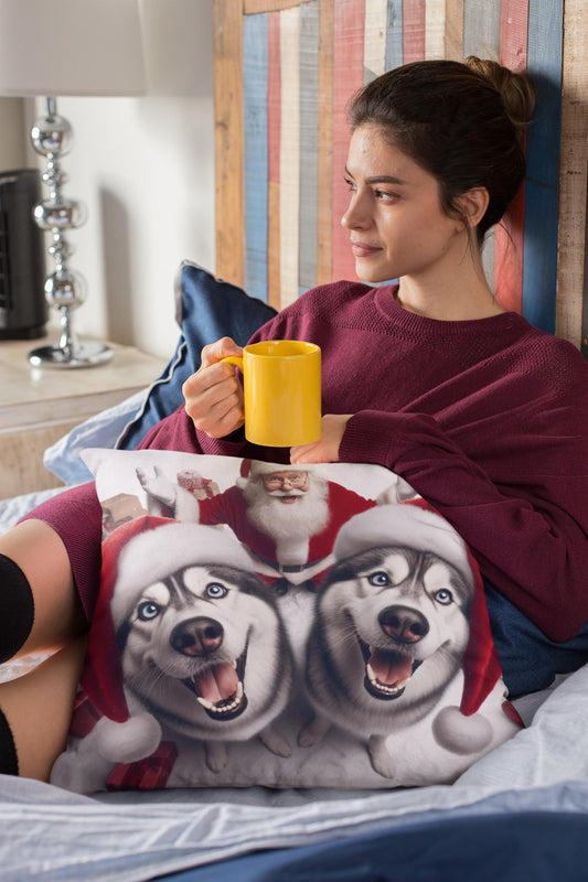 Fun Christmas Husky Cushion. Unique home decor this festive season with my fun images created by myself.