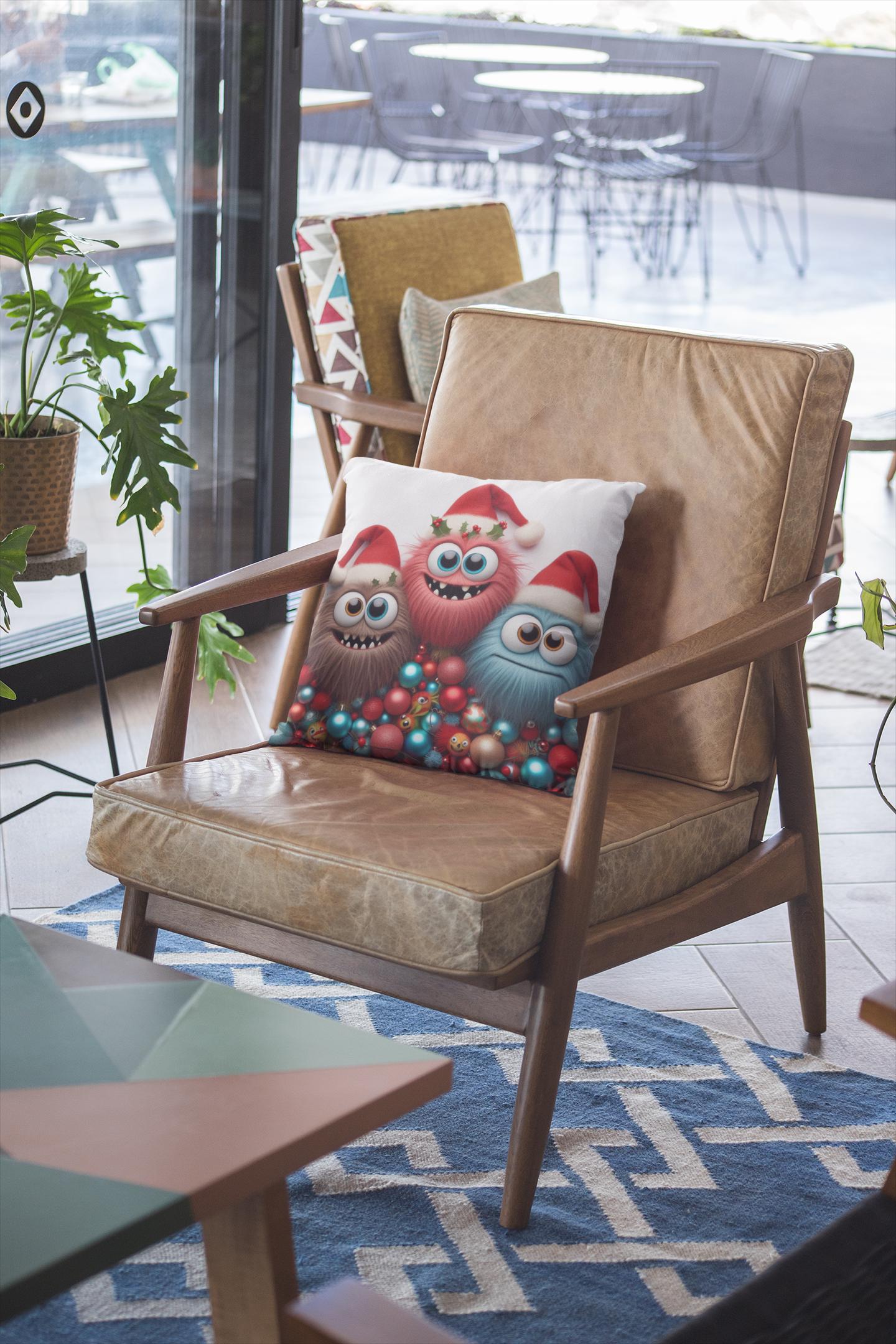 Fun Monster Christmas Cushion. Unique home decor this festive season with my fun images created by myself.