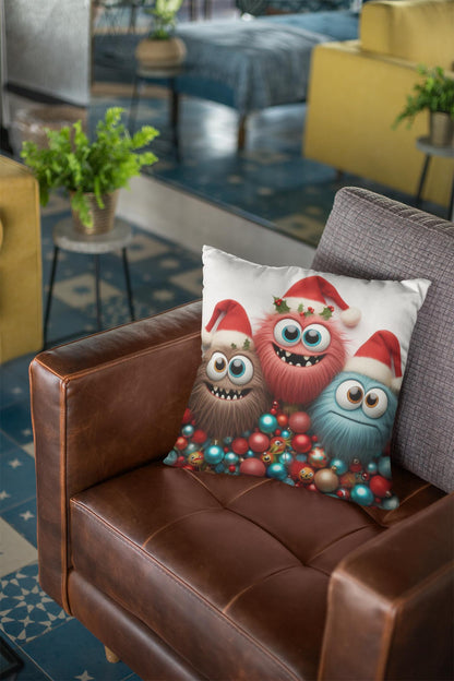 Fun Monster Christmas Cushion. Unique home decor this festive season with my fun images created by myself.