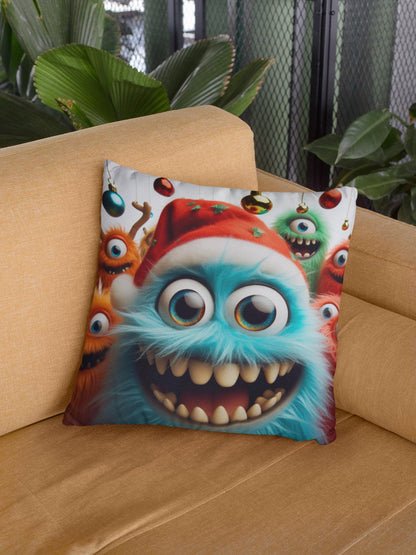 Fun Monster Christmas Cushion. Unique home decor this festive season with my fun images created by myself.