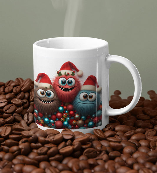 Fun Hairy Monster Christmas Mug. Unique designs created by myself. Choose from 5 images.