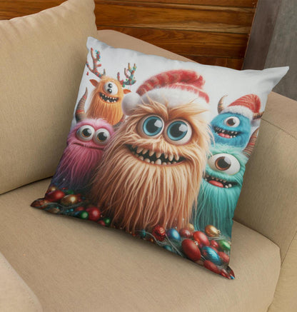 Fun Monster Christmas Cushion. Unique home decor this festive season with my fun images created by myself.