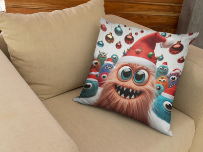 Fun Monster Christmas Cushion. Unique home decor this festive season with my fun images created by myself.