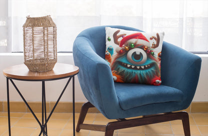 Fun Monster Christmas Cushion. Unique home decor this festive season with my fun images created by myself.