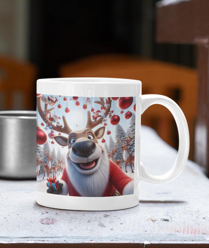 Fun Hairy Reindeer Christmas Mug. Unique designs created by myself. Choose from 8 images.