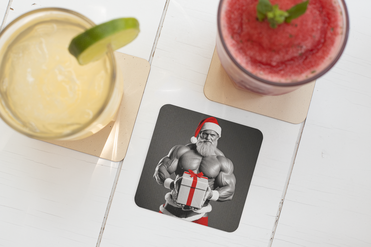 Hunky Santa Coasters For The Ladies. Fun Christmas Coasters Version 1